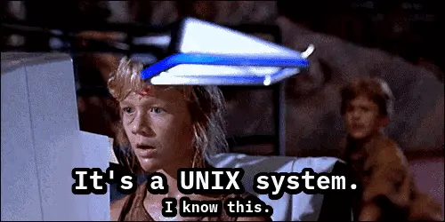 Lex Murphy discovers that Jurassic Park has a UNIX system. She says, 'It's a UNIX system. I know this.'